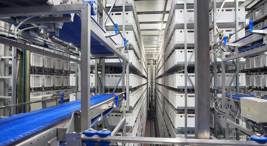 Intralogistics system organizing crates